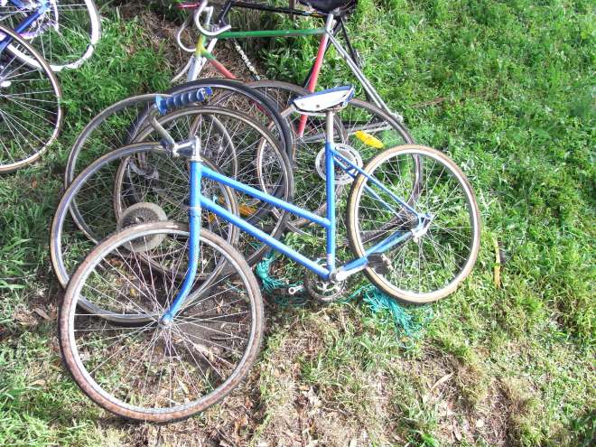 blue bike and some frames.