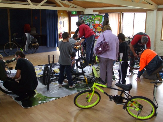 Bikes to the left of them, bikes to the right